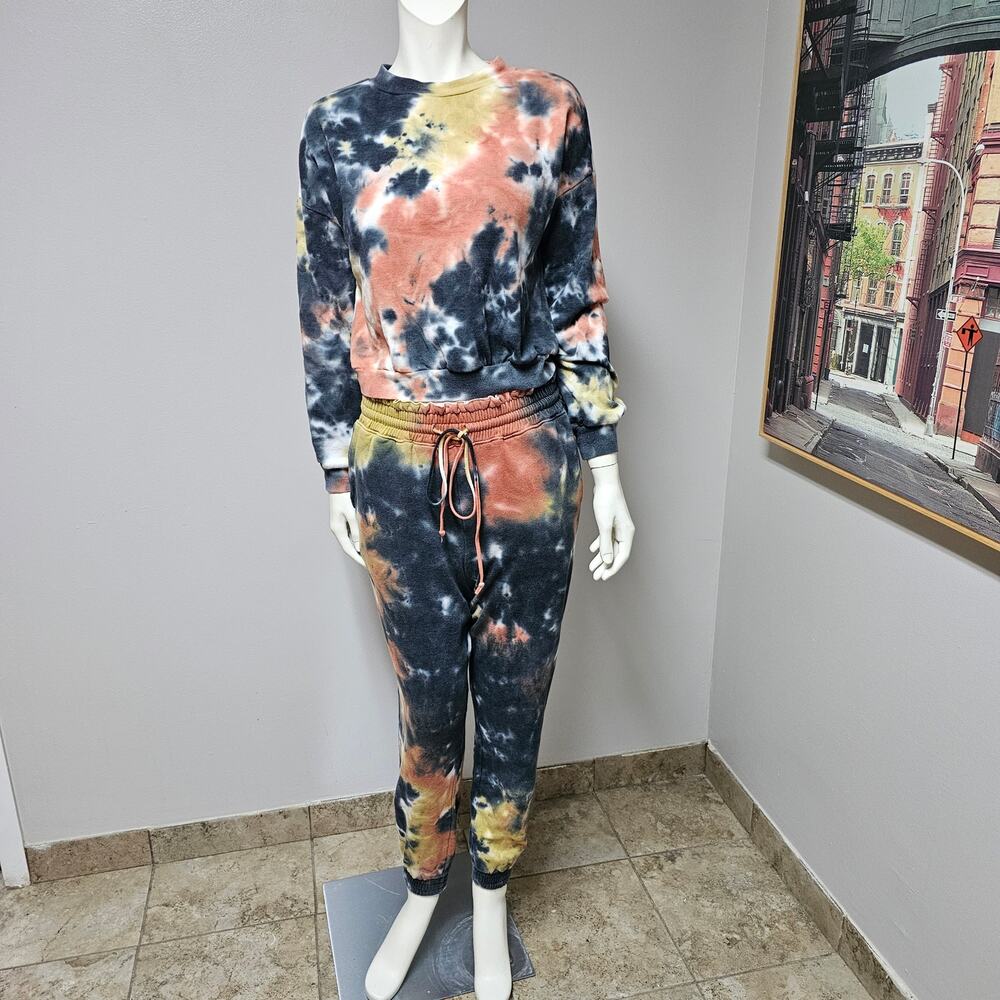 Love, fire tie dye crop top and joggers size S/P